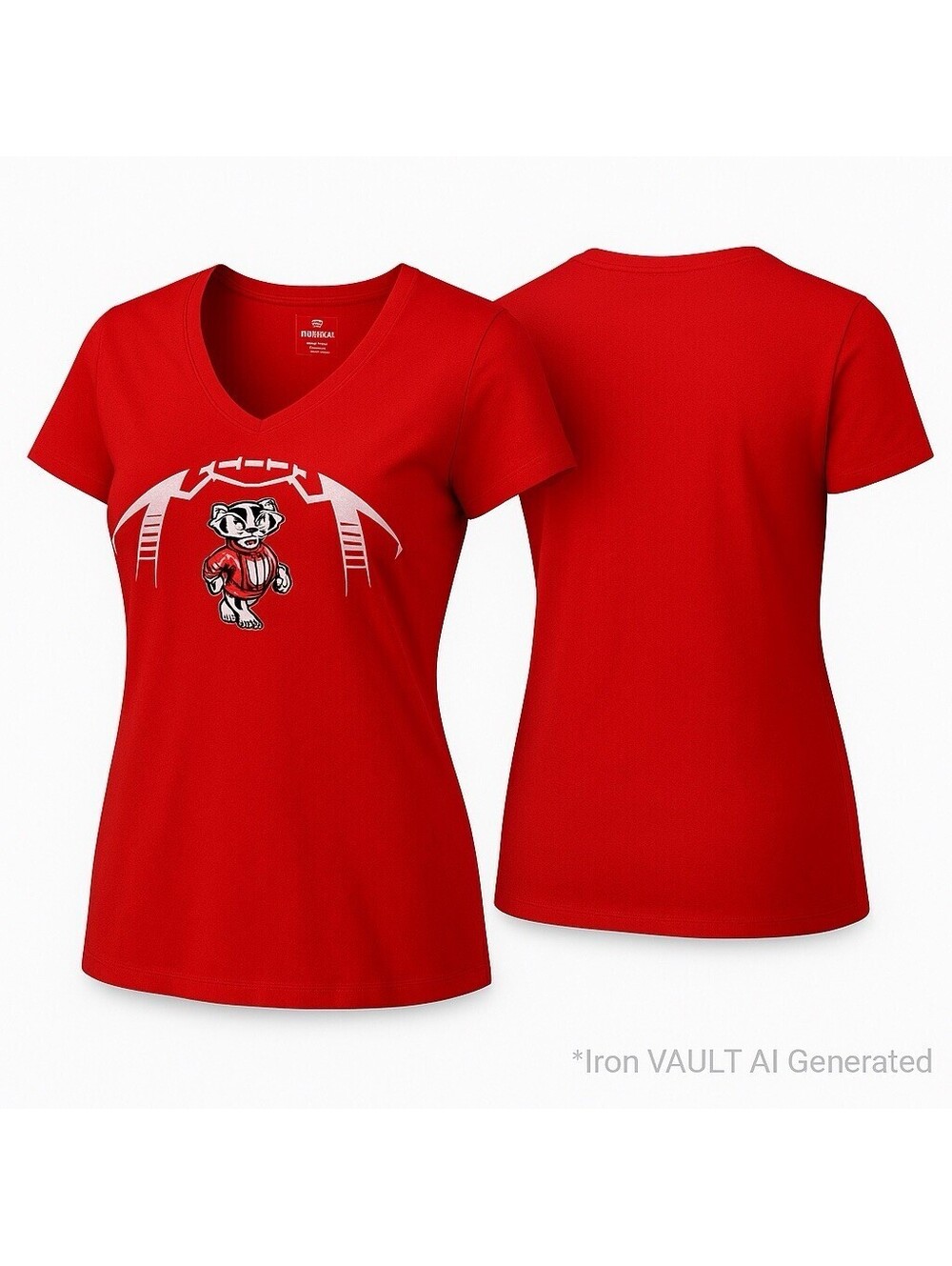 Wisconsin Badgers Womens XL Red V Neck Fanatics T Shirt Bucky Mascot Graphic